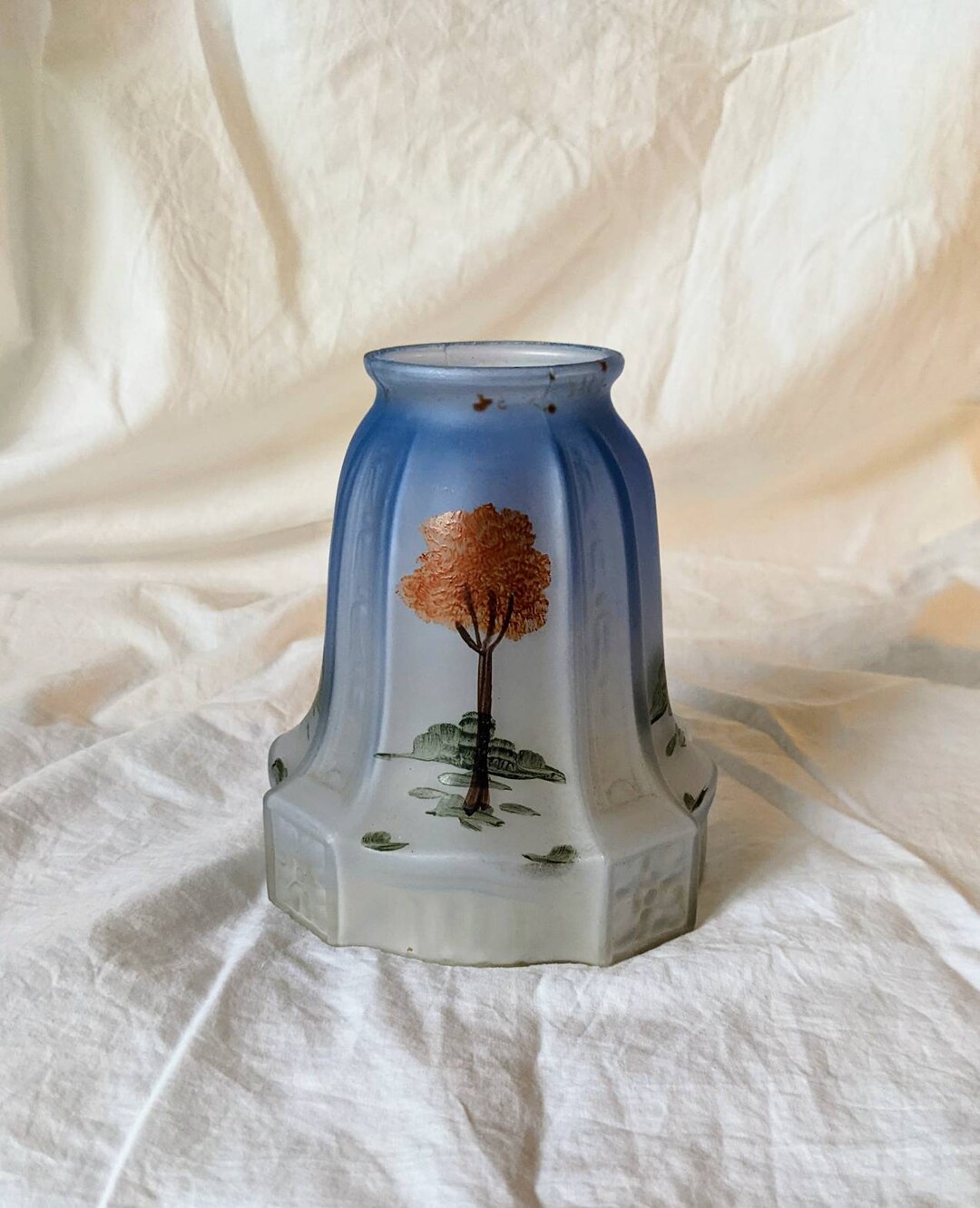 Hand Painted Frosted Lamp Shade Art Deco Scenic Etsy