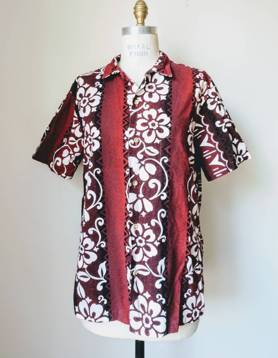 RJC aloha shirt Large red Hawaiian floral cotton … - image 1