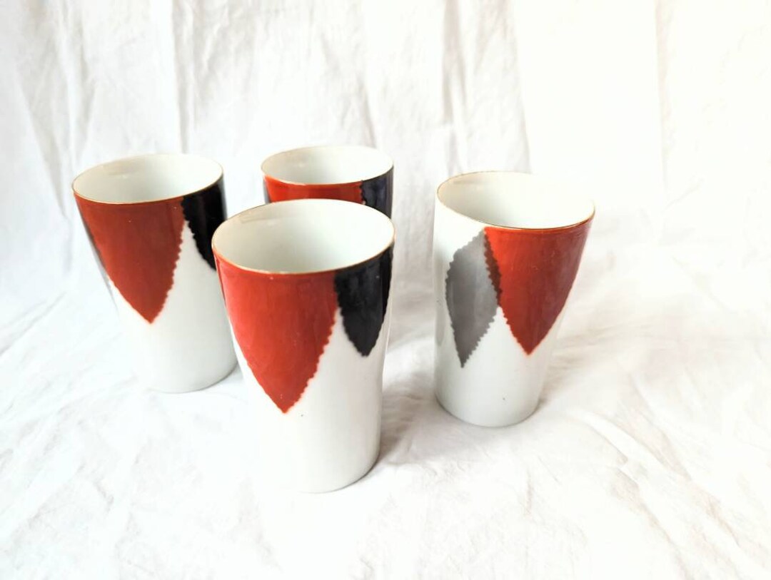Japanese Tea Sake Cup Set Four Piece Minimalist Geometry Etsy