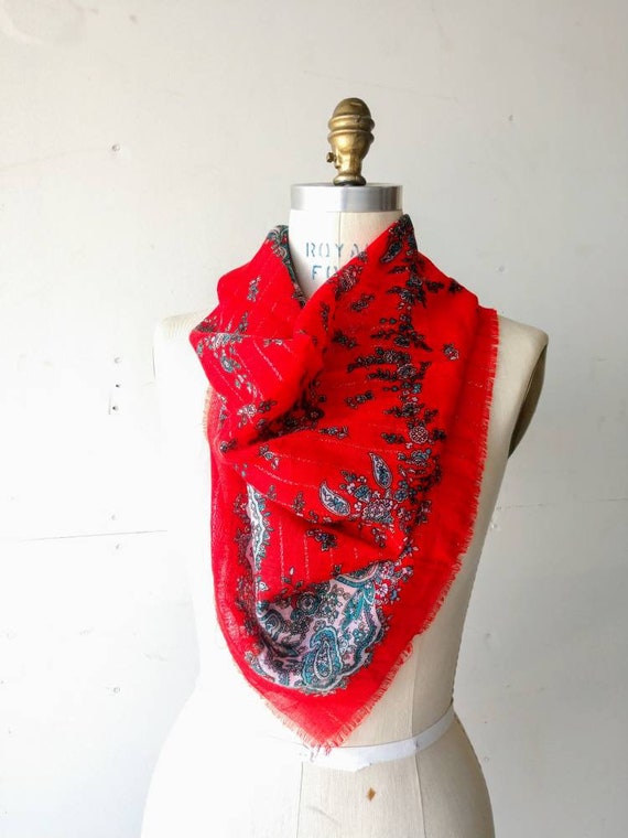 Red scarf Russian gypsy gold thread 31 inch acryl… - image 1