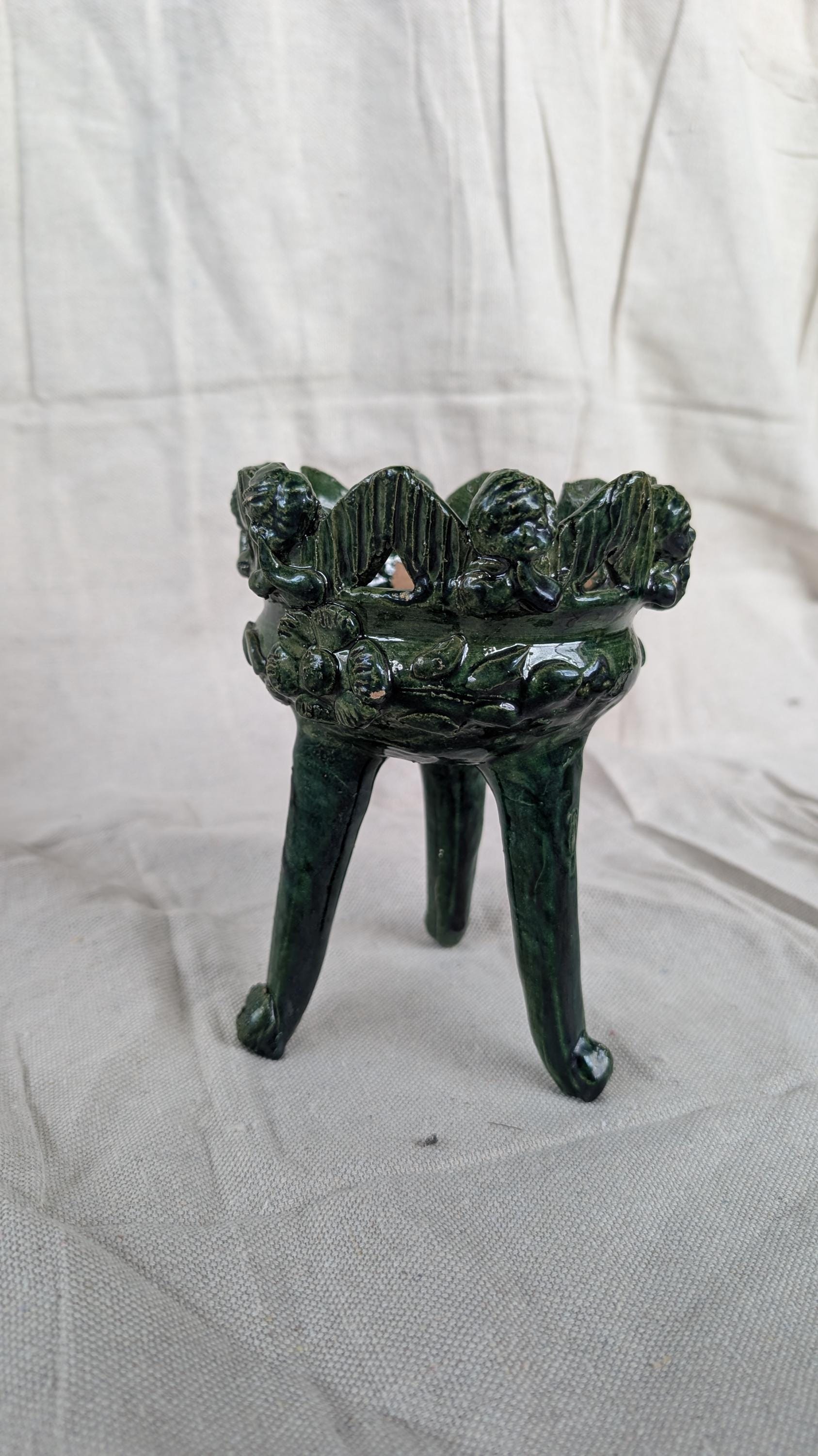 Oaxacan Traditional Green Ceramic Incense Burner Angels Copalera