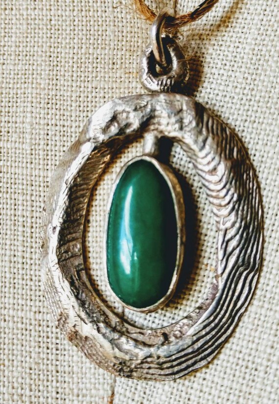Artisan Jade green silver pendant 2" organic form… - image 6