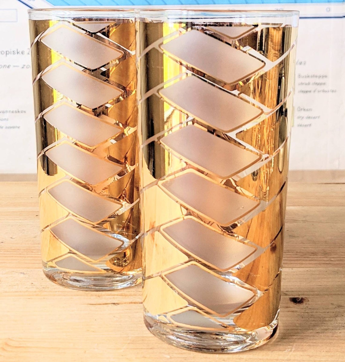 Gold geometric frosted glass Old Fashioned glasses barware set Etsy