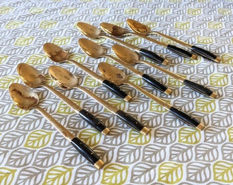10 brass spoons Thai riveted horn handles