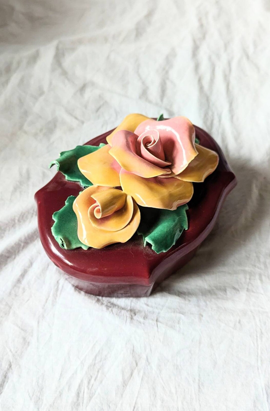 Capodimonte Jewelry Box Rose Top Fifties VTG J.brahm Etsy