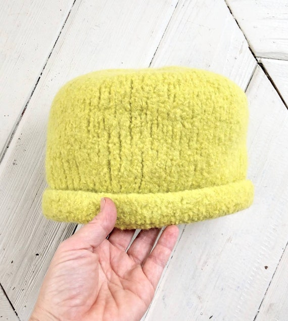 Boiled wool lime green cloche hat - image 1