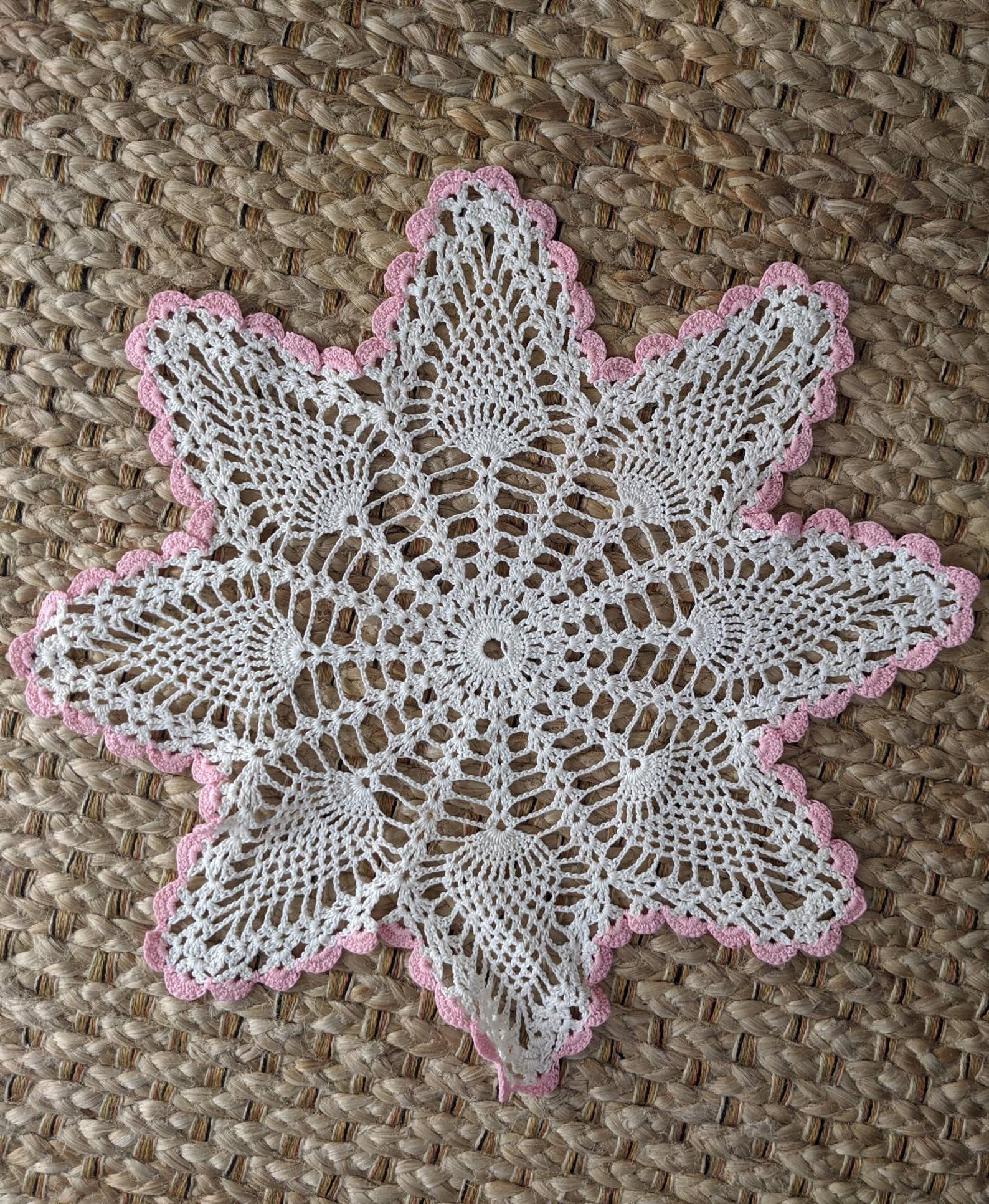 Crocheted doily pink border star shaped 15 inch Etsy