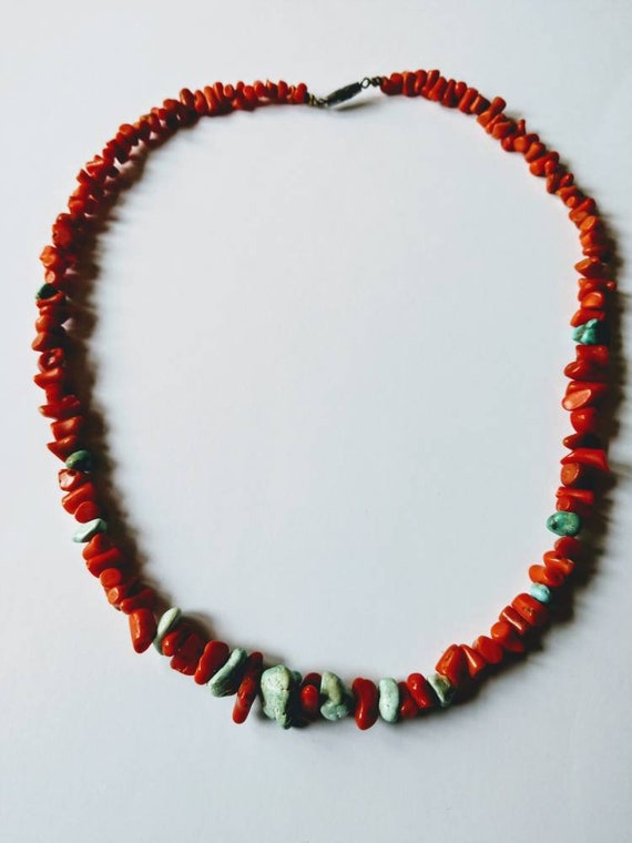 Coral turquoise beaded choker necklace - image 3