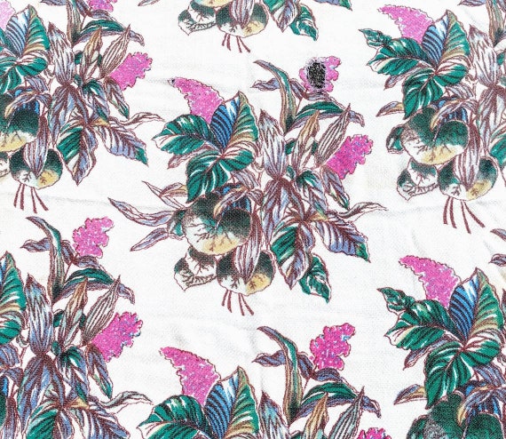 Bark Cloth Curtains Fifties Tropical Floral Vintage 40 X 42 Etsy