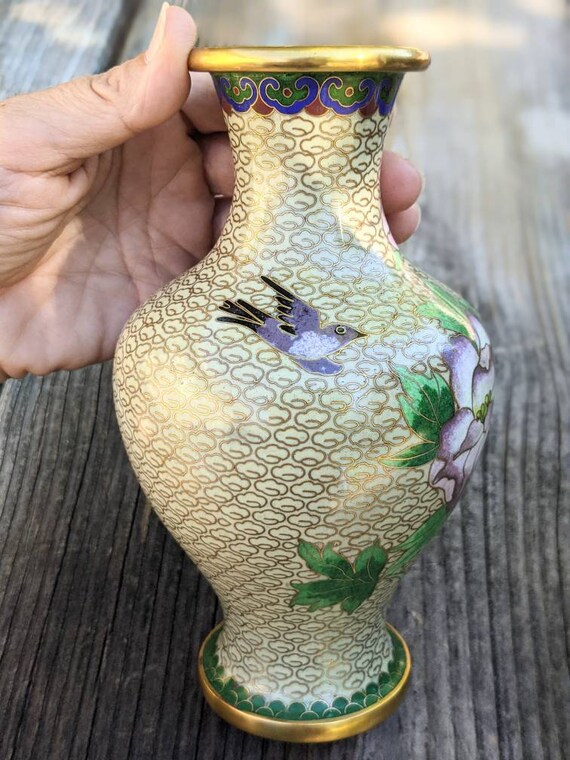 七宝花瓶 七宝焼 花瓶 花器 フラワー かびん 花入れ 木箱付き (SK)