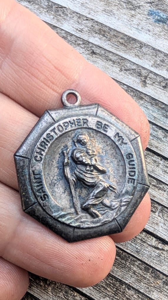 St.Christoper medallion sterling silver antique polygon