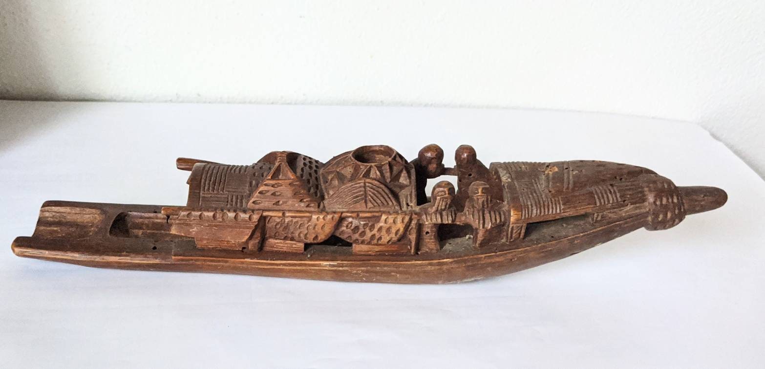 Carved Chinese Fishing Boat Traditional Bamboo 