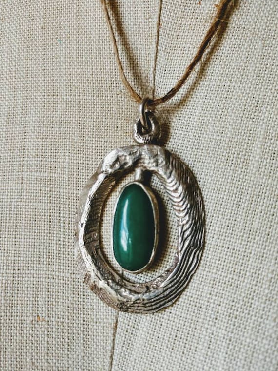 Artisan Jade green silver pendant 2" organic form… - image 1