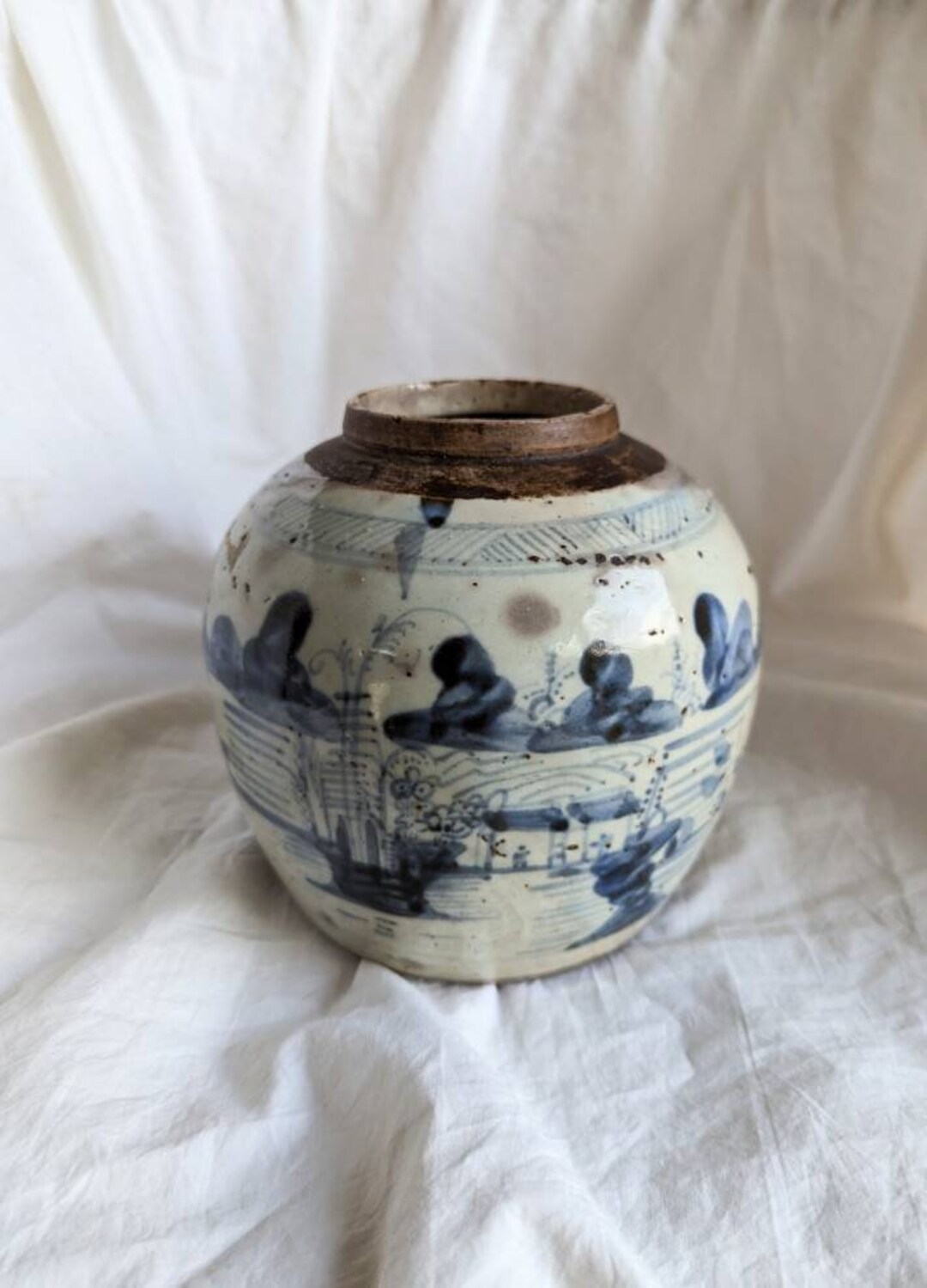 Ming Ginger Jar Rustic Glazed Scenic Etsy