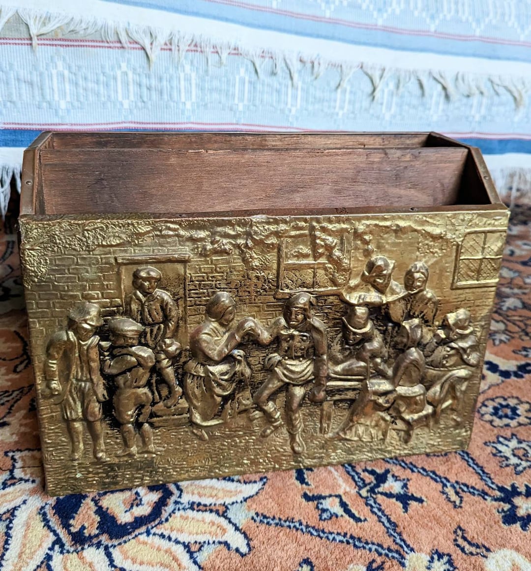 Magazine Rack Brass Renaissance Scene Relief - Etsy