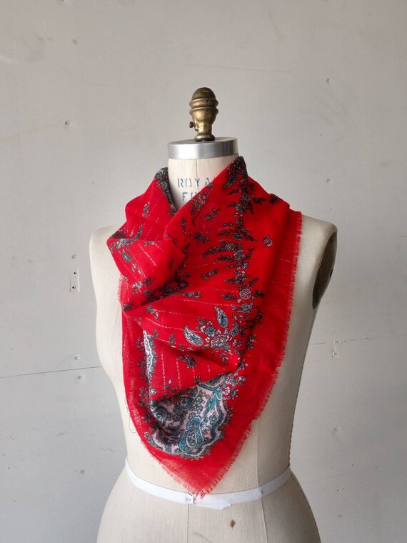 Red scarf Russian gypsy gold thread 31 inch acryl… - image 4