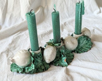 Capodimonte candle holder green white fruits