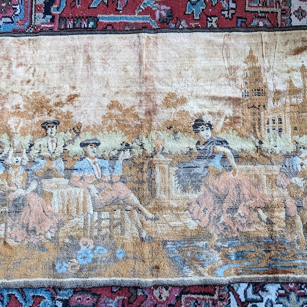 Antique tapestry Spanish scene 23 x 43 inch