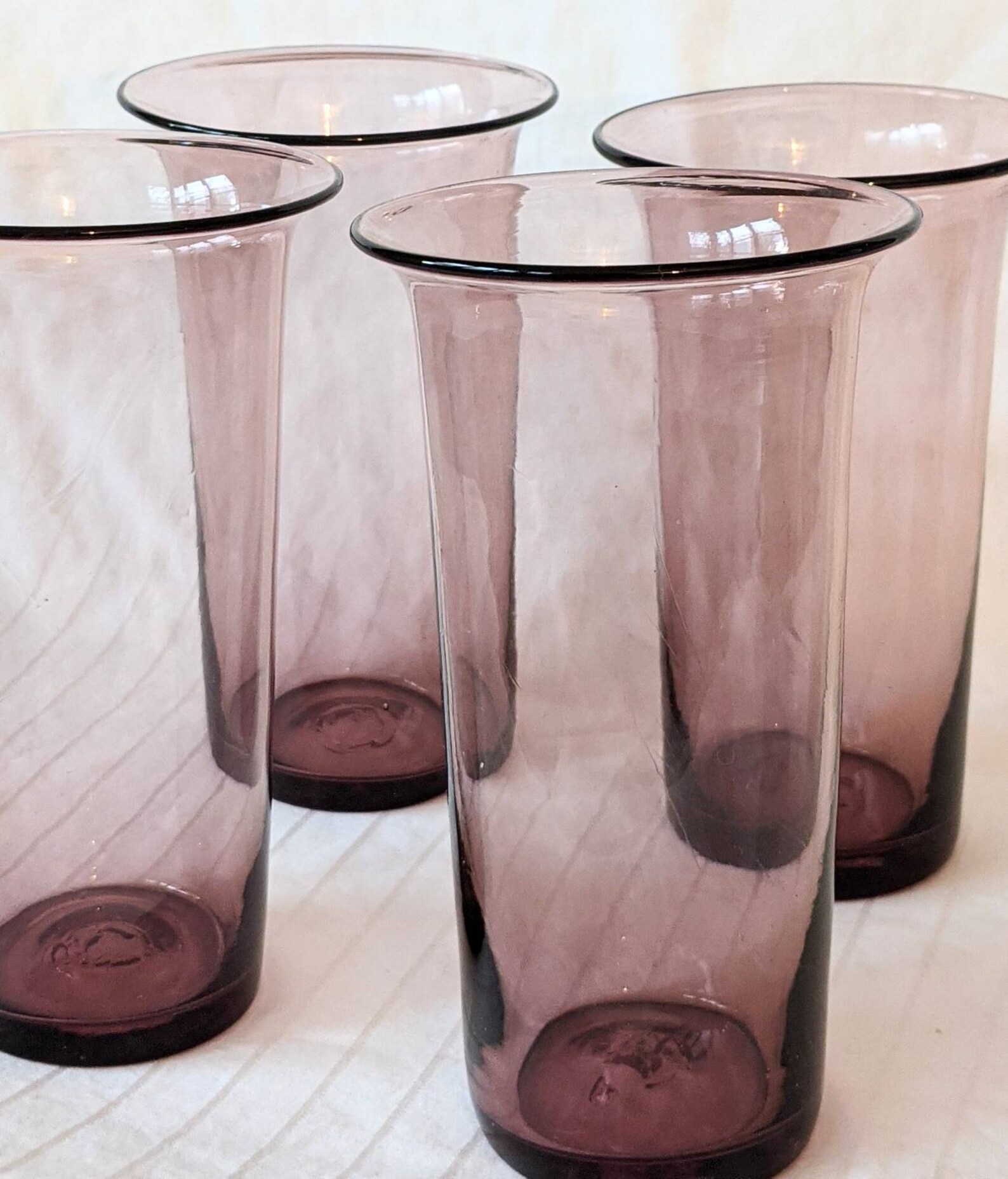 Hand Blown Purple Glass Tall Cups Wide Rim Fluted Handmade Set Etsy