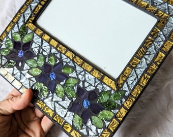 Glass mosaic picture frame bright floral art nouveau