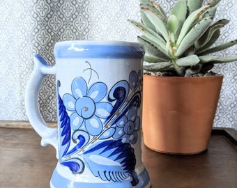 Talavera huge mug blue floral Mexican Tonalá hand painted pottery