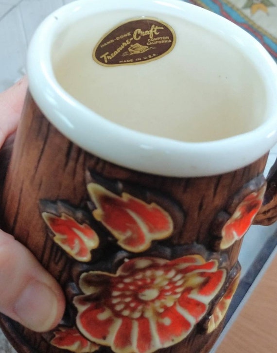 Faux Wood Seventies Mug Orange Flowers Treasure Craft Stein - Etsy
