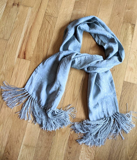 Antique silk opera scarf baby blue jacquard paisl… - image 1