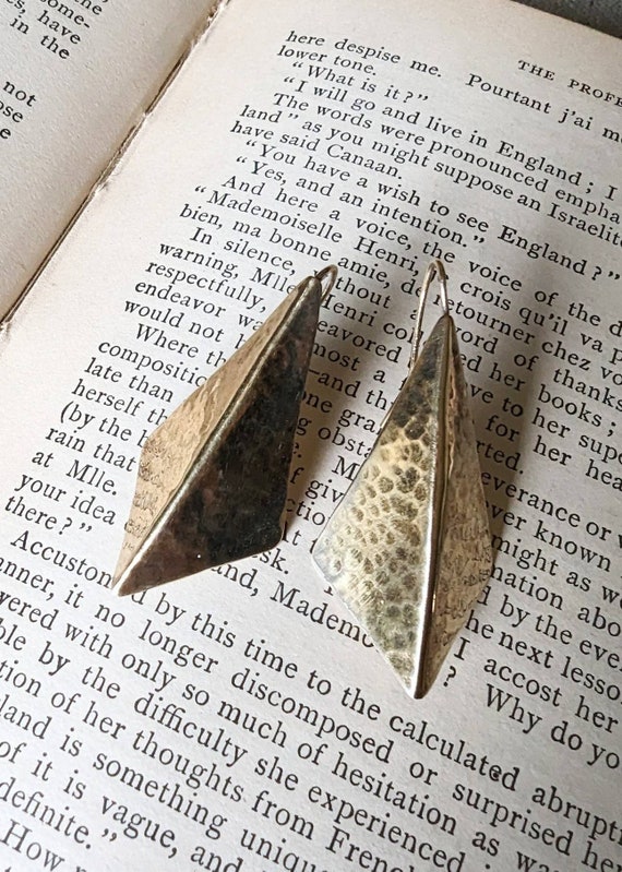 Sterling silver hammered bent triangle earrings