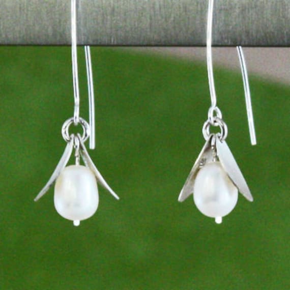 Items similar to Sterling Silver Lily of the Valley Earrings with Freshwater Pearls on Etsy