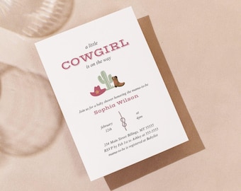 Cowgirl babyshower uitnodiging cowgirl douche uitnodigen babyshower cowgirl kleine cowgirl uitnodigen cowgirl onderweg bewerkbare sjabloon western