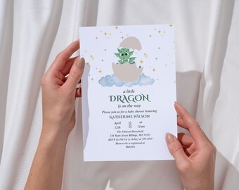 Kleine draak babyshower uitnodiging groene babydraak uitnodiging genderneutrale babyshower uitnodiging bewerkbare afdrukbare uitnodiging evite