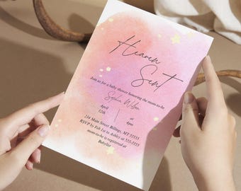 Hemel verzonden uitnodiging babyshower roze babymeisje A Little Piece of Heaven babyshower Evite Cloud 9 sjabloon luchtthema bewerkbaar digitaal