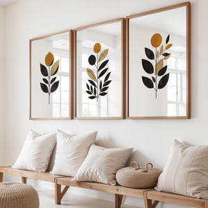 Botanical Illustration Set: Ochre & Black Leaf Prints (Digital Download)