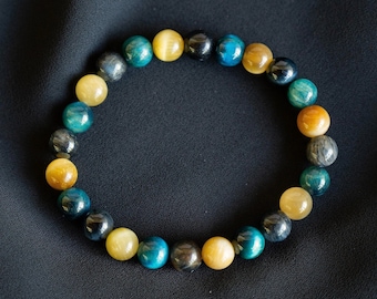 Armband met tijgeroog en valkenoog | Handgemaakte edelsteen sieraden | Armband met energiekristallen kralen | Armband met glinsterende kattenoogsteen
