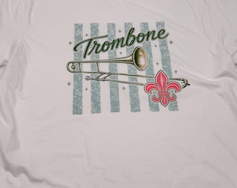 White Trombone Shirt, Vintage New Orleans Jazz T-Shirt
