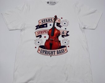 Stars Stripes Upright Bass Shirt, Patriotic Double Bass T-Shirt, Bass Player Tee, Music Lover Shirt, Americana Music Tee