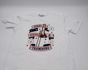 Stars Stripes Trombone Shirt, Patriotic Trombone T-Shirt, Brass Player Tee, Trombone Lover Shirt, Americana Music Tee