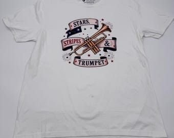 Stars Stripes Trumpet Shirt, Patriotic Trumpet T-Shirt, Brass Player Tee, Trumpet Lover Shirt, Americana Music Tee
