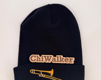 ChiWalker Trombone Beanie – Black or White Embroidered Music Hat, Jazz Band Gift, Musician Knit Cap