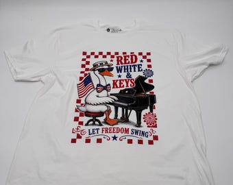 Red White & Keys Piano Shirt, Patriotic Piano T-Shirt, Keyboard Player Tee, Music Lover Shirt, Let Freedom Swing Tee