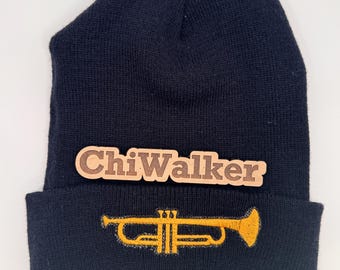 ChiWalker Trumpet Beanie – Black Embroidered Music Hat, Band Gift, Jazz Musician Knit Cap