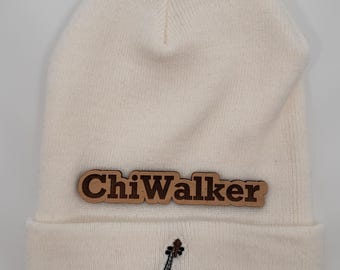 ChiWalker Upright Bass Beanie – White Embroidered Music Hat, Jazz Bass Gift, Musician Knit Cap