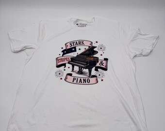 Stars Stripes Piano Shirt, Patriotic Piano T-Shirt, Keyboard Player Tee, Piano Lover Shirt, Americana Music Tee