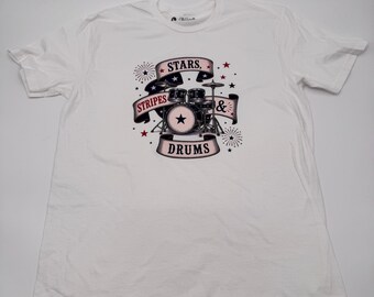 Stars Stripes Drum Shirt, Patriotic Drummer T-Shirt, Drum Set Tee, Percussion Shirt, Americana Music Tee