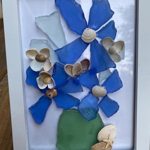 sea glass picture, sea glass art, sea glass flowers, sea glass, beach house gift