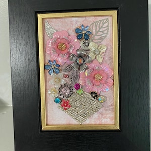 framed jewelry art, repurposed jewelry art, repurposed jewelry, jewelry art decor, OOAK art, heirloom gift