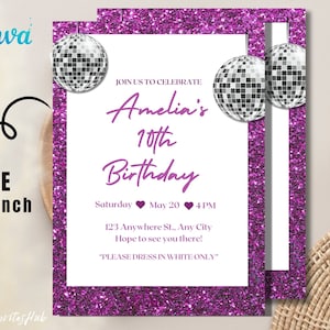 Disco ball birthday invitation, Mirrorball Music Dance birthday party invitation, Girl discoball invitation, karaoke coquette birthday