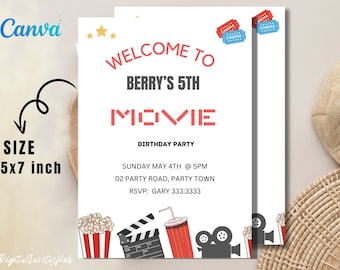 Movie Birthday Invitation: Kids Party, Editable Cinema Theme (Digital Download)