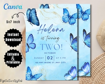 Invitación de cumpleaños de mariposa: Plantilla para fiesta de niña (digital)