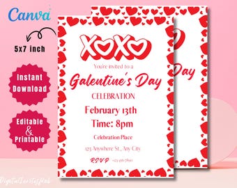 Galentine's Brunch Invitation Template, Valentine's Party Invitation, Girls Brunch  party Invite, Galentines Invite Printable